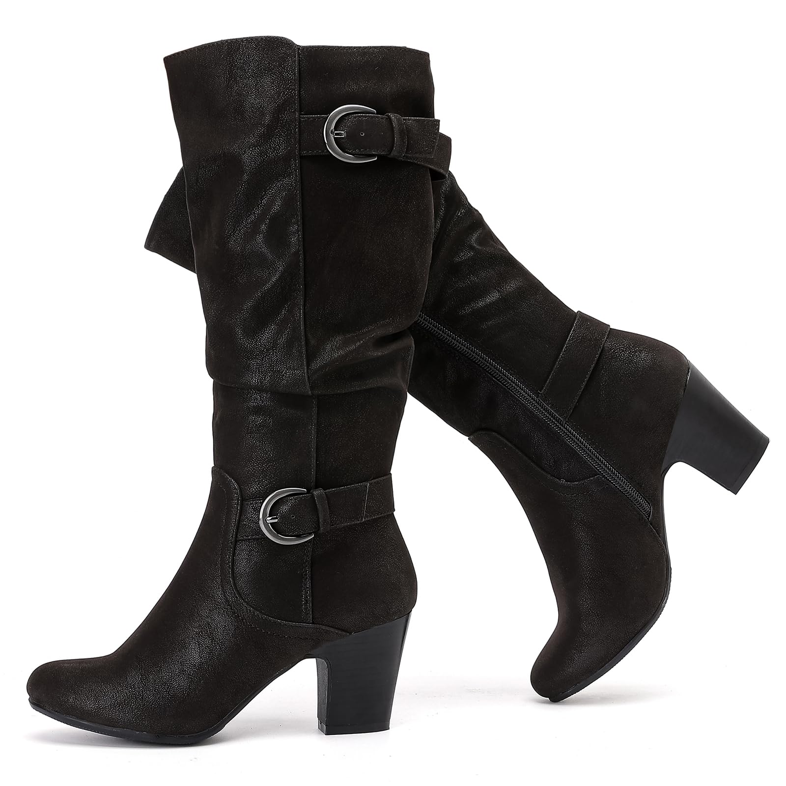 Women's Slouchy Knee High Boots with Chunky Heel, Pointed Toe, Comfortable and Fashionable Fall Winter Boots for Women.